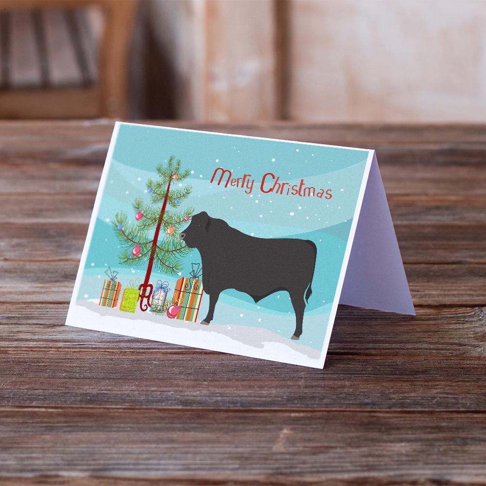 Black Angus Cow Christmas Greeting Cards Pack of 8 Blank Cards with Envelopes Whimsical A7 Size 5x7