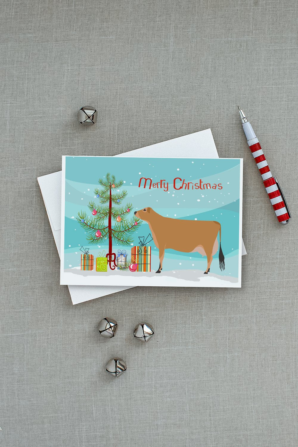 Jersey Cow Christmas Greeting Cards Pack of 8 Blank Cards with Envelopes Whimsical A7 Size 5x7