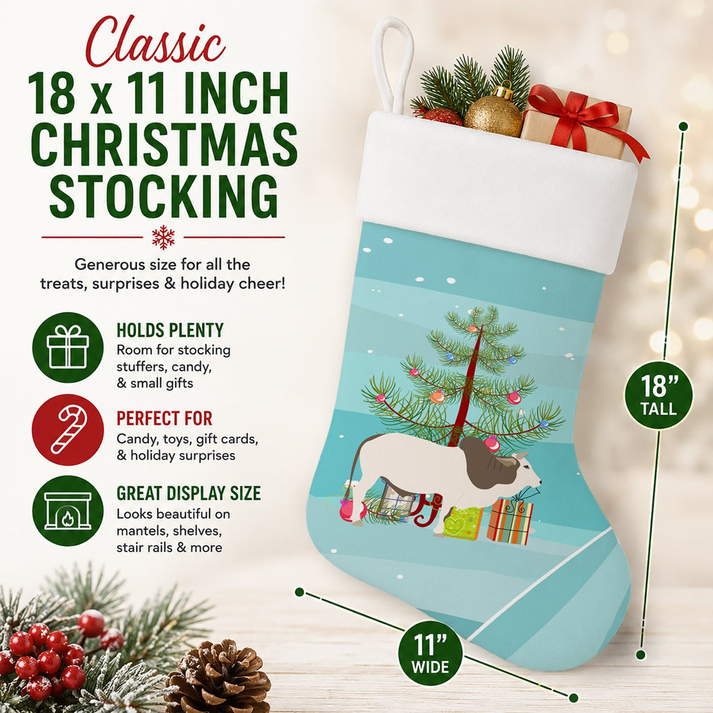 Malvi Cow Christmas Holiday Stocking Double-Sided Print, Polyester Suede,11x18, Made in USA