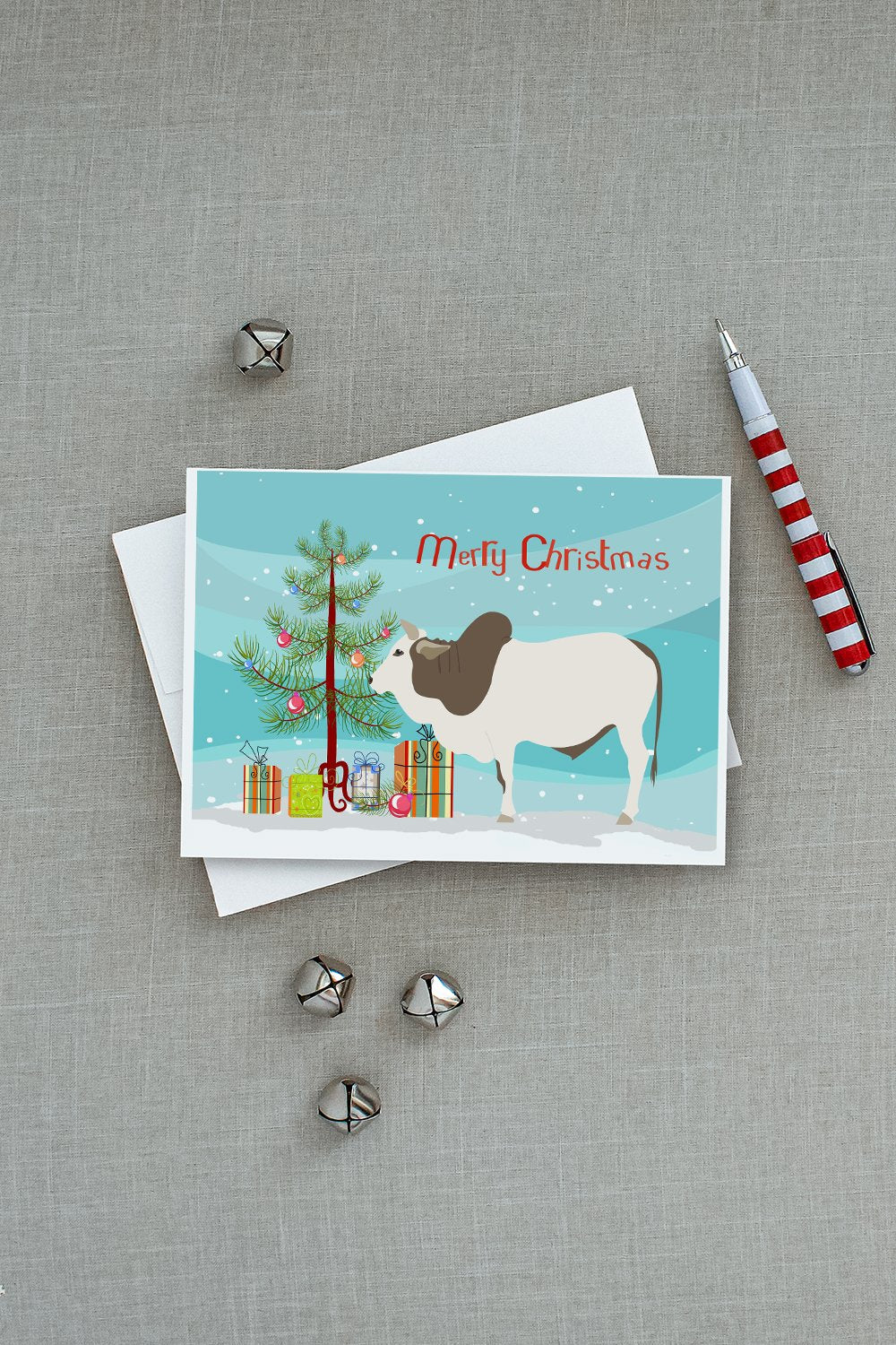 Malvi Cow Christmas Greeting Cards Pack of 8 Blank Cards with Envelopes Whimsical A7 Size 5x7