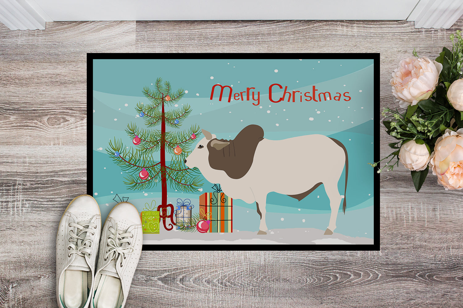 Malvi Cow Christmas Doormat Indoor Outdoor 24H X 36W Front Door Mat Rugs for Entryway, Non Slip Washable Low Pile,