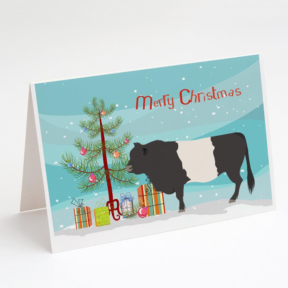 Belted Galloway Cow Christmas Greeting Cards Pack of 8 Blank Cards with Envelopes Whimsical A7 Size 5x7