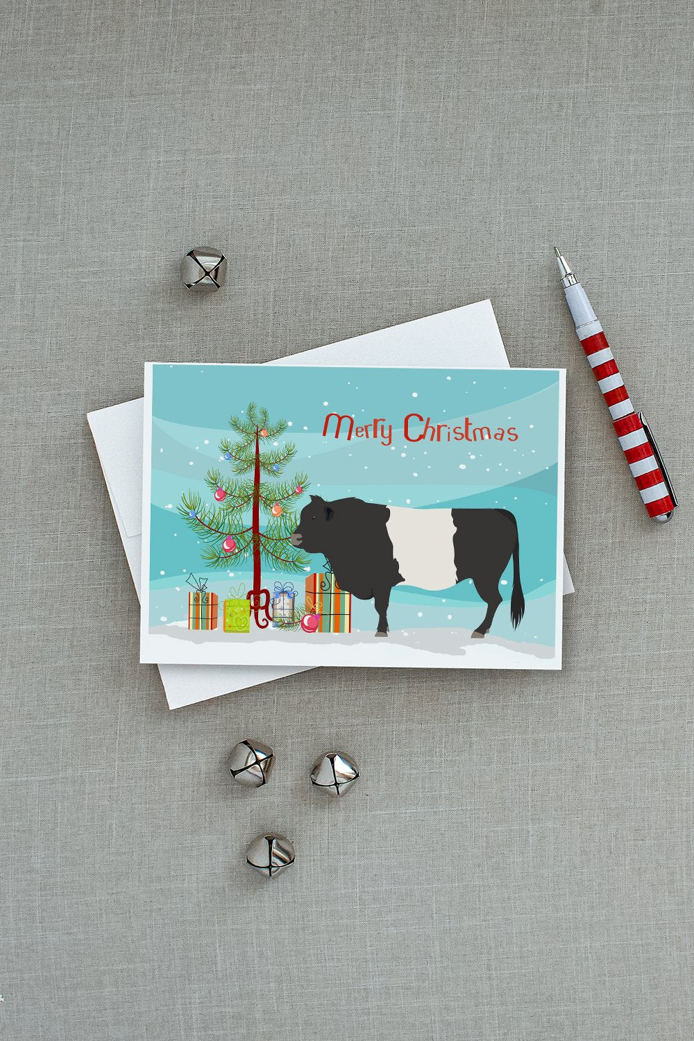 Belted Galloway Cow Christmas Greeting Cards Pack of 8 Blank Cards with Envelopes Whimsical A7 Size 5x7