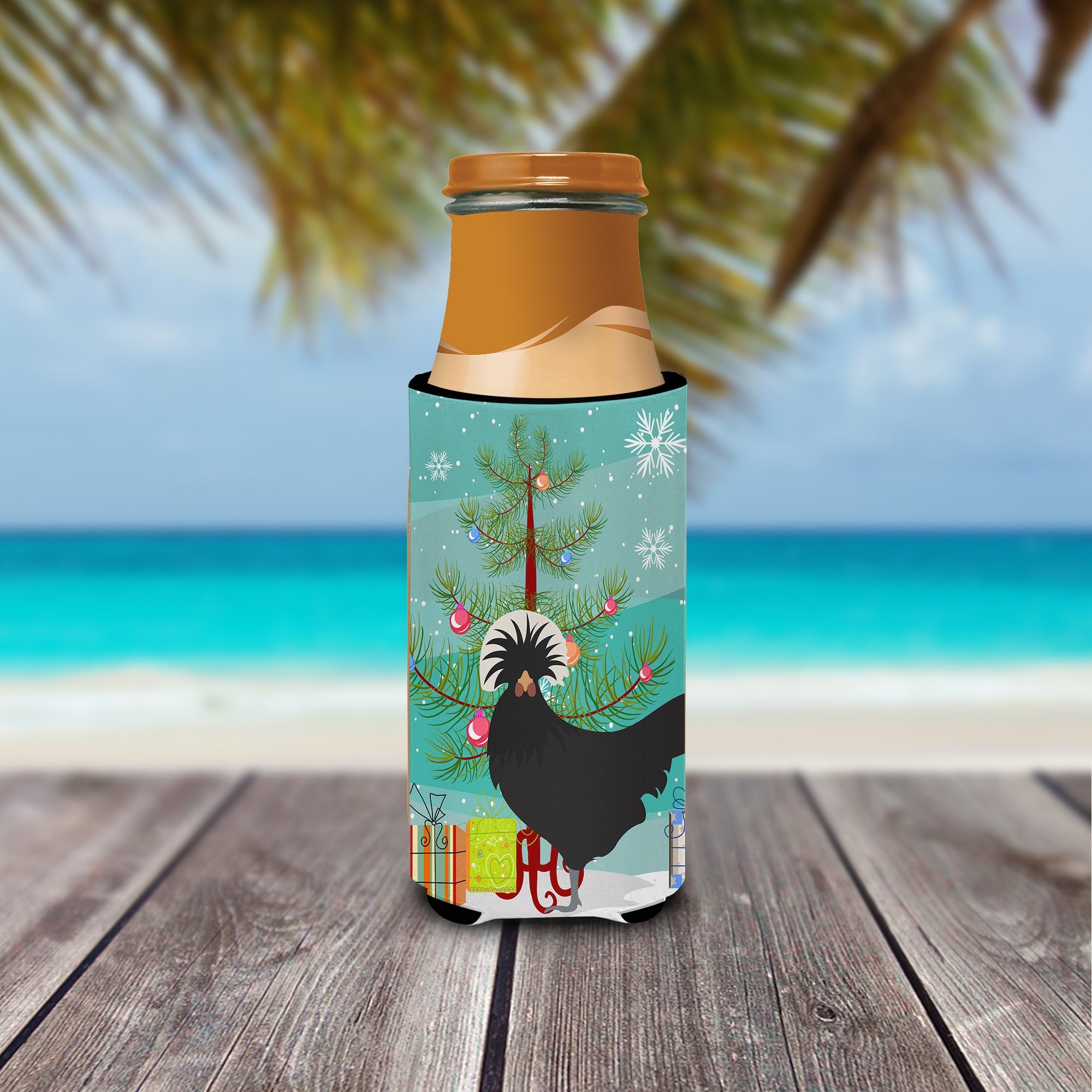 Polish Poland Chicken Christmas Slim Can Hugger , Insulated Foam Hugger for 12 oz Slim Cans, Beer Bottles & Water Bottles, Printed in USA