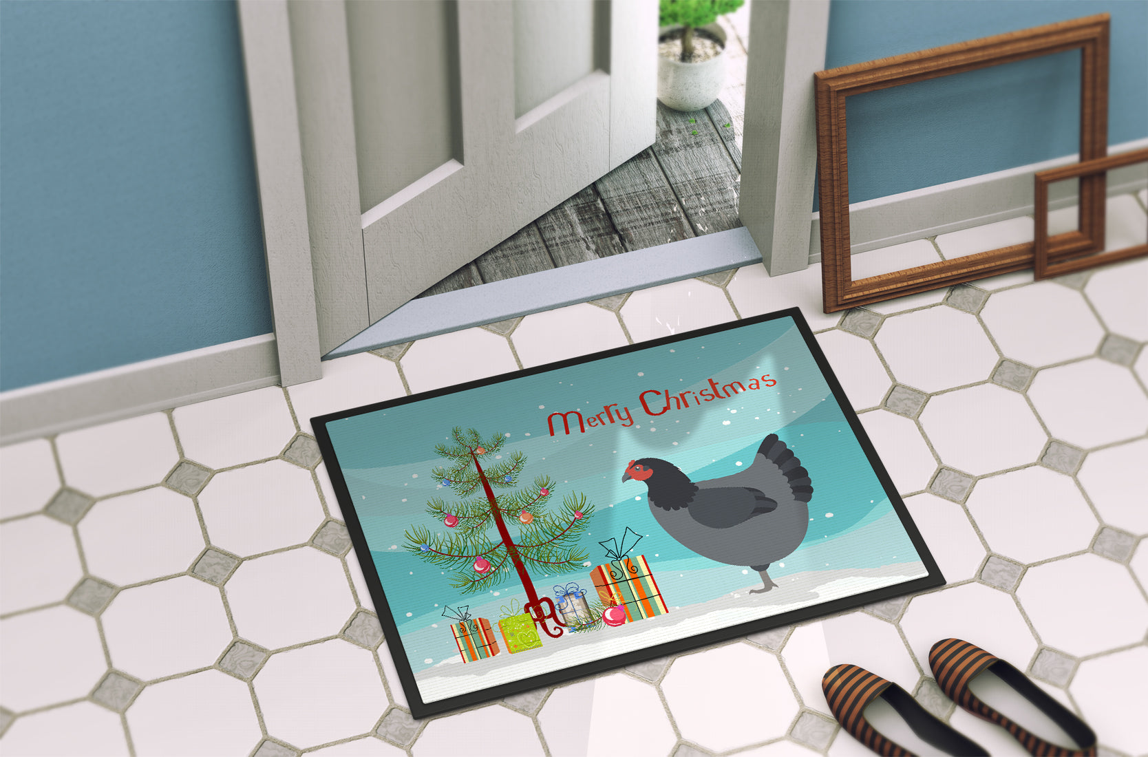 Jersey Giant Chicken Christmas Doormat Indoor Outdoor 18H X 27W Front Door Mat Rugs for Entryway, Non Slip Washable