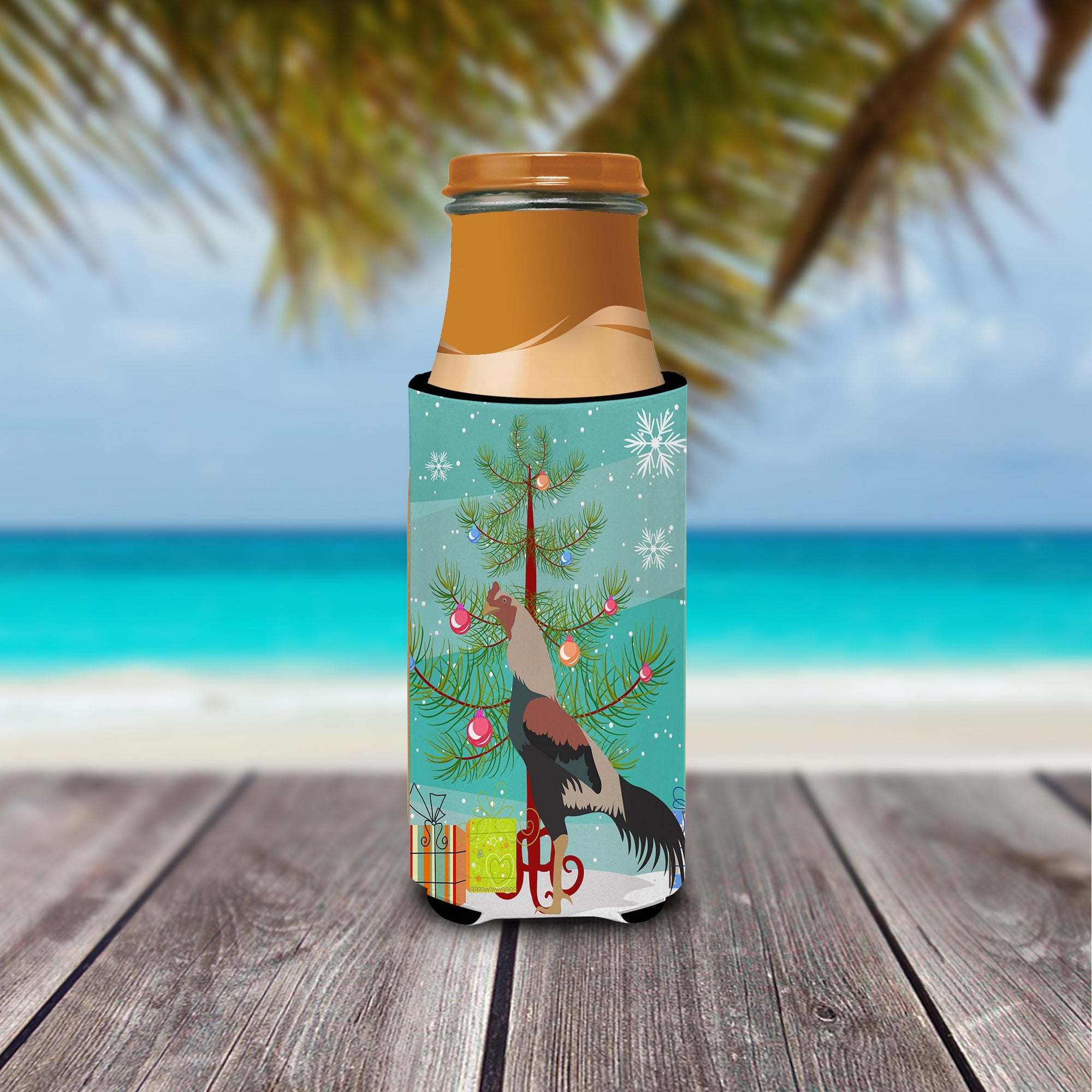 Kulang Chicken Christmas Slim Can Hugger , Insulated Foam Hugger for 12 oz Slim Cans, Beer Bottles & Water Bottles, Printed in USA