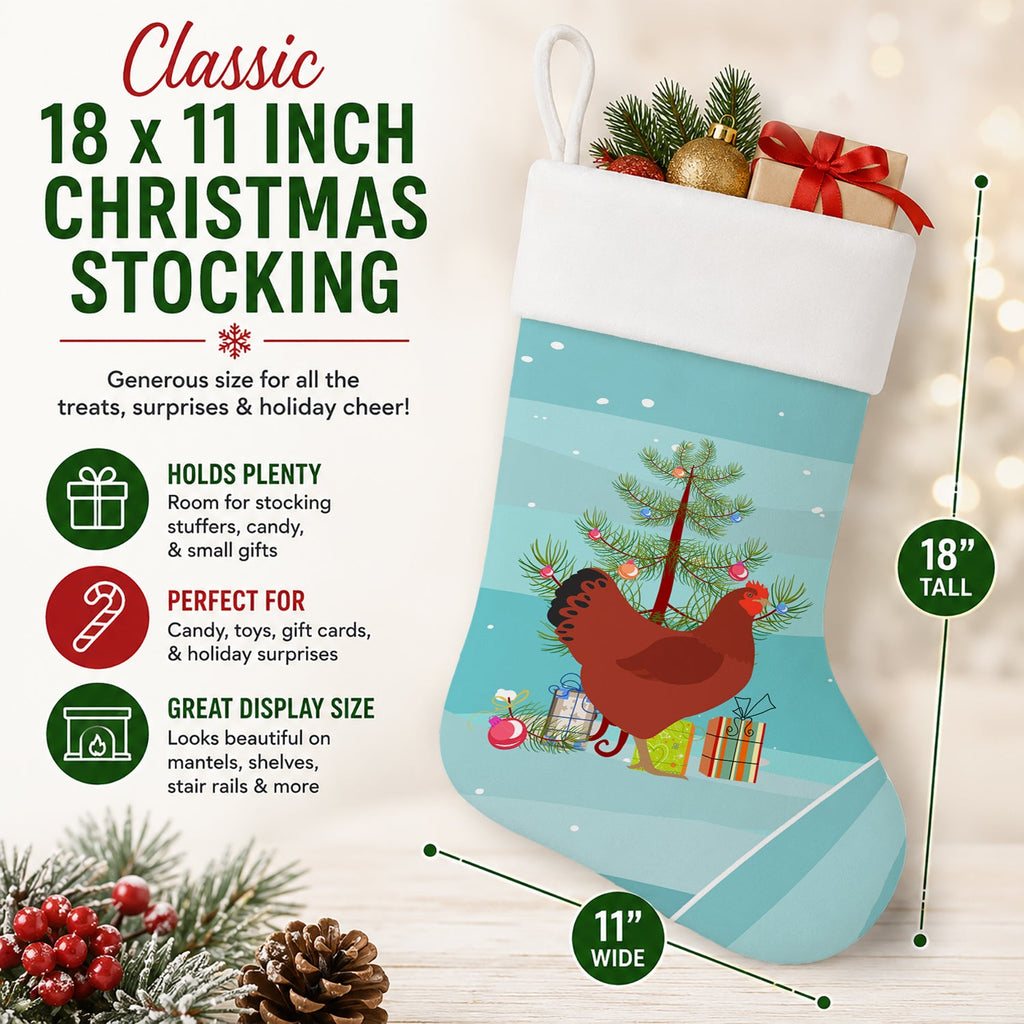 New Hampshire Red Chicken Christmas Holiday Stocking Double-Sided Print, Polyester Suede,11x18, Made in USA