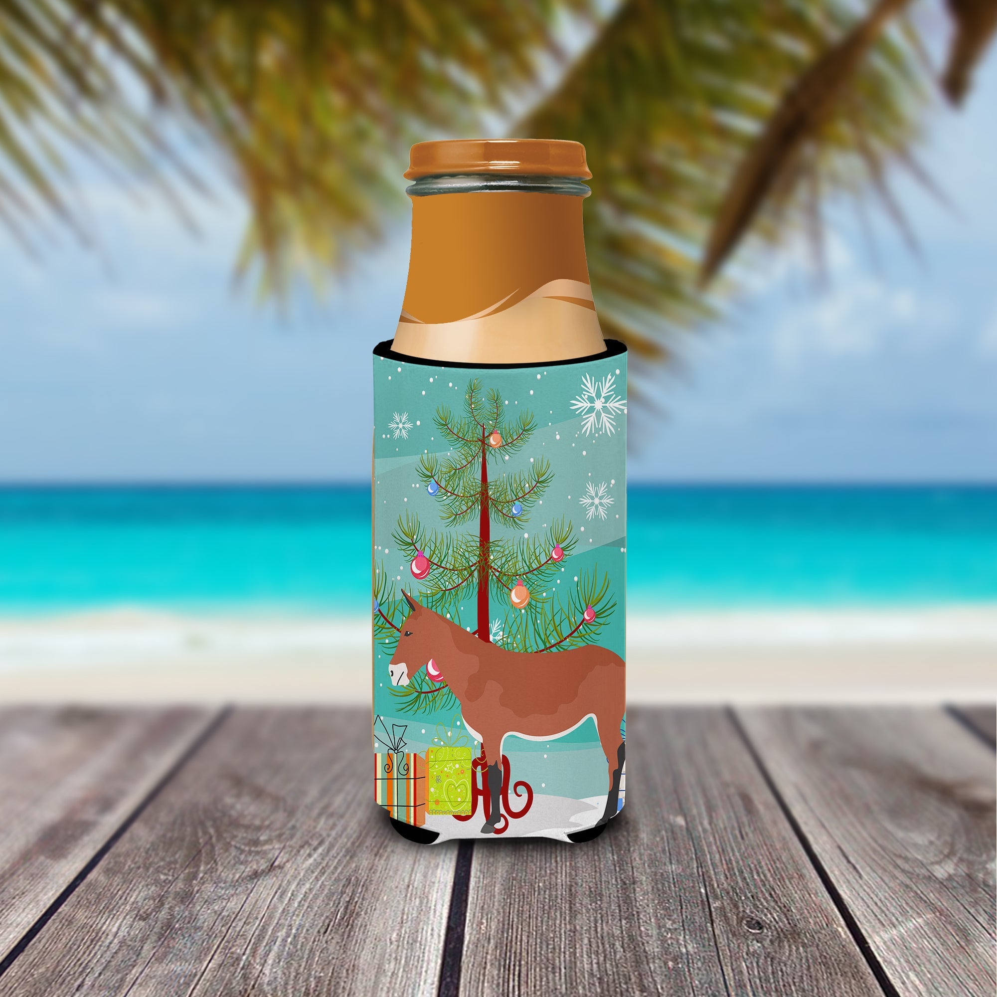Mule Christmas Slim Can Hugger , Insulated Foam Hugger for 12 oz Slim Cans, Beer Bottles & Water Bottles, Printed in USA