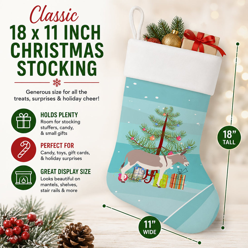 Australian Teamster Donkey Christmas Holiday Stocking Double-Sided Print, Polyester Suede,11x18, Made in USA