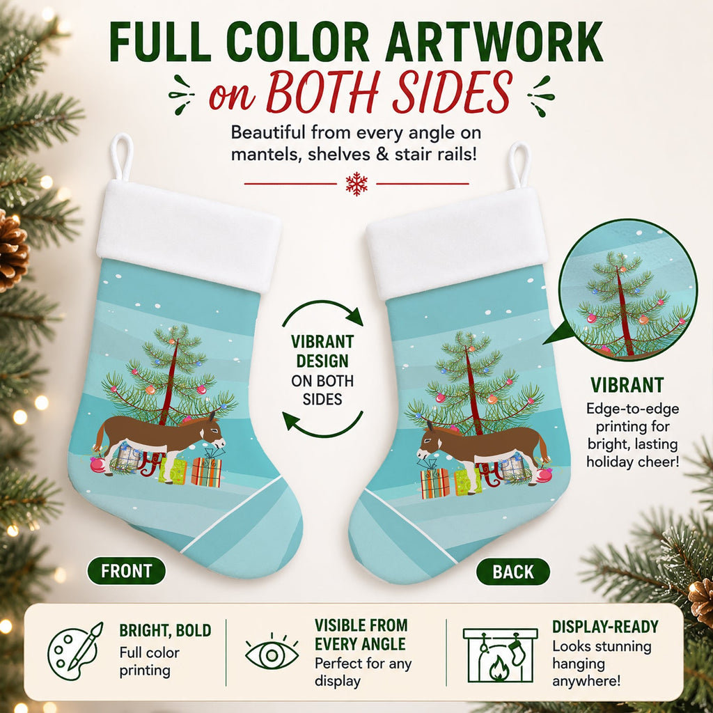 Miniature Mediterranian Donkey Christmas Holiday Stocking Double-Sided Print, Polyester Suede,11x18, Made in USA