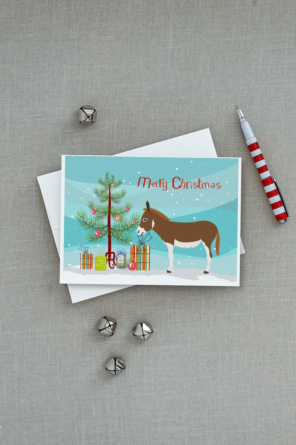Miniature Mediterranian Donkey Christmas Greeting Cards Pack of 8 Blank Cards with Envelopes Whimsical A7 Size 5x7