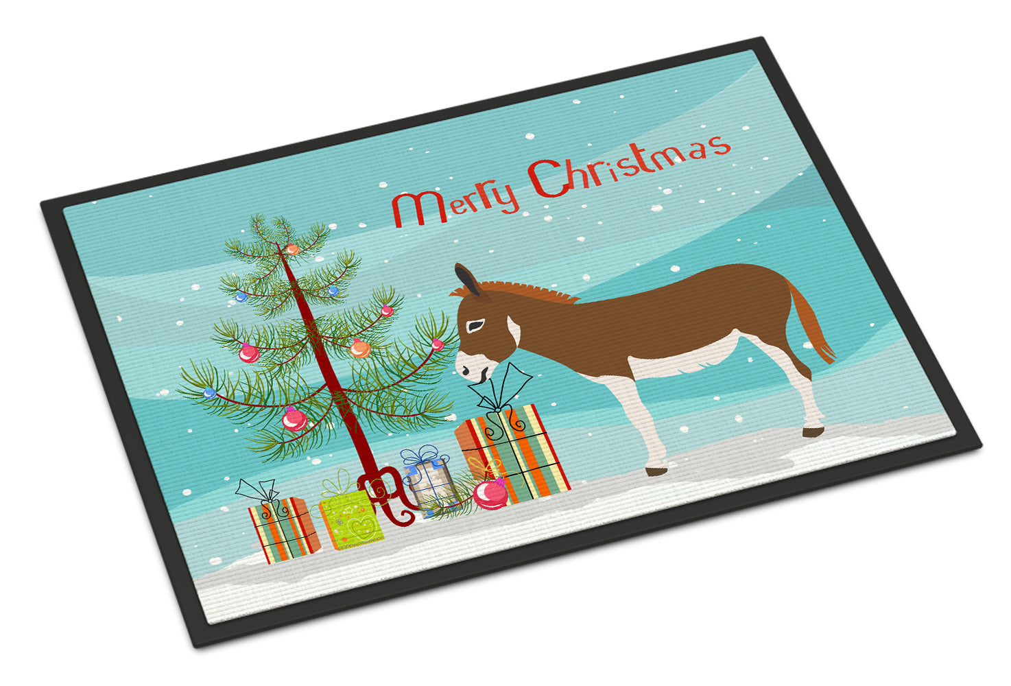 Miniature Mediterranian Donkey Christmas Doormat Indoor Outdoor 24H X 36W Front Door Mat Rugs for Entryway, Non Slip Washable Low Pile,