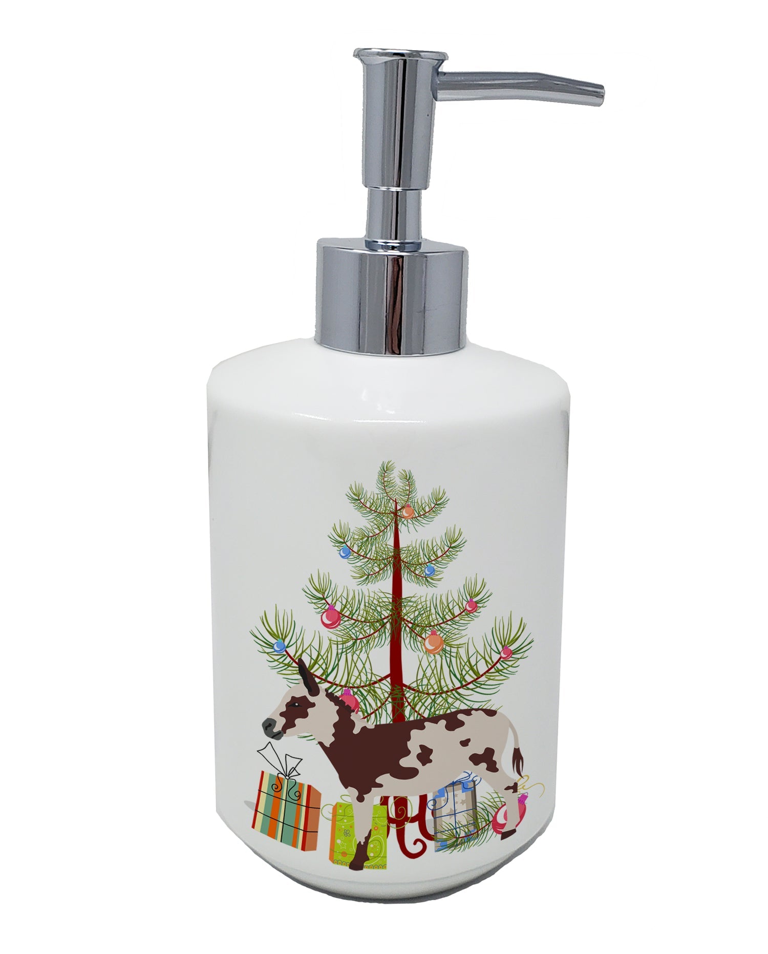 American Spotted Donkey Christmas Ceramic Soap Dispenser , Empty Refillable Hand Soap Pump Bottle for Bathroom Kitchen
