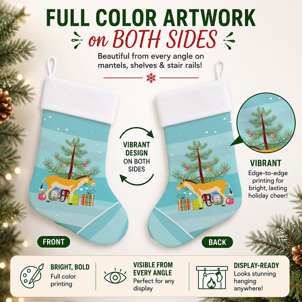 Turkmenian Kulan Donkey Christmas Holiday Stocking Double-Sided Print, Polyester Suede,11x18, Made in USA