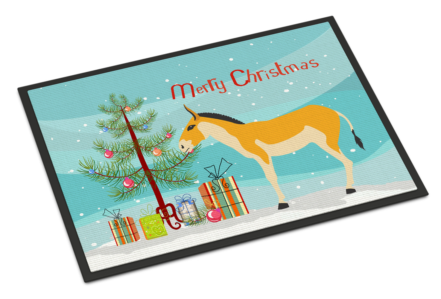 Turkmenian Kulan Donkey Christmas Doormat Indoor Outdoor 24H X 36W Front Door Mat Rugs for Entryway, Non Slip Washable Low Pile,