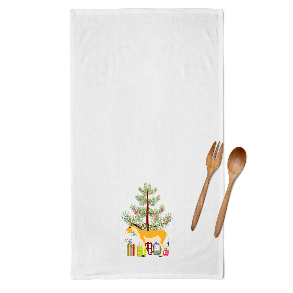 Turkmenian Kulan Donkey Christmas Kitchen Towel Set of 2 White Dish Towels Decorative Bathroom Hand towel for Hand, Face, Hair, Yoga, Tea, Dishcloth, 19 X 28", White
