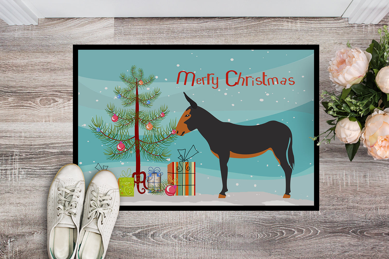 Catalan Donkey Christmas Doormat Indoor Outdoor 18H X 27W Front Door Mat Rugs for Entryway, Non Slip Washable
