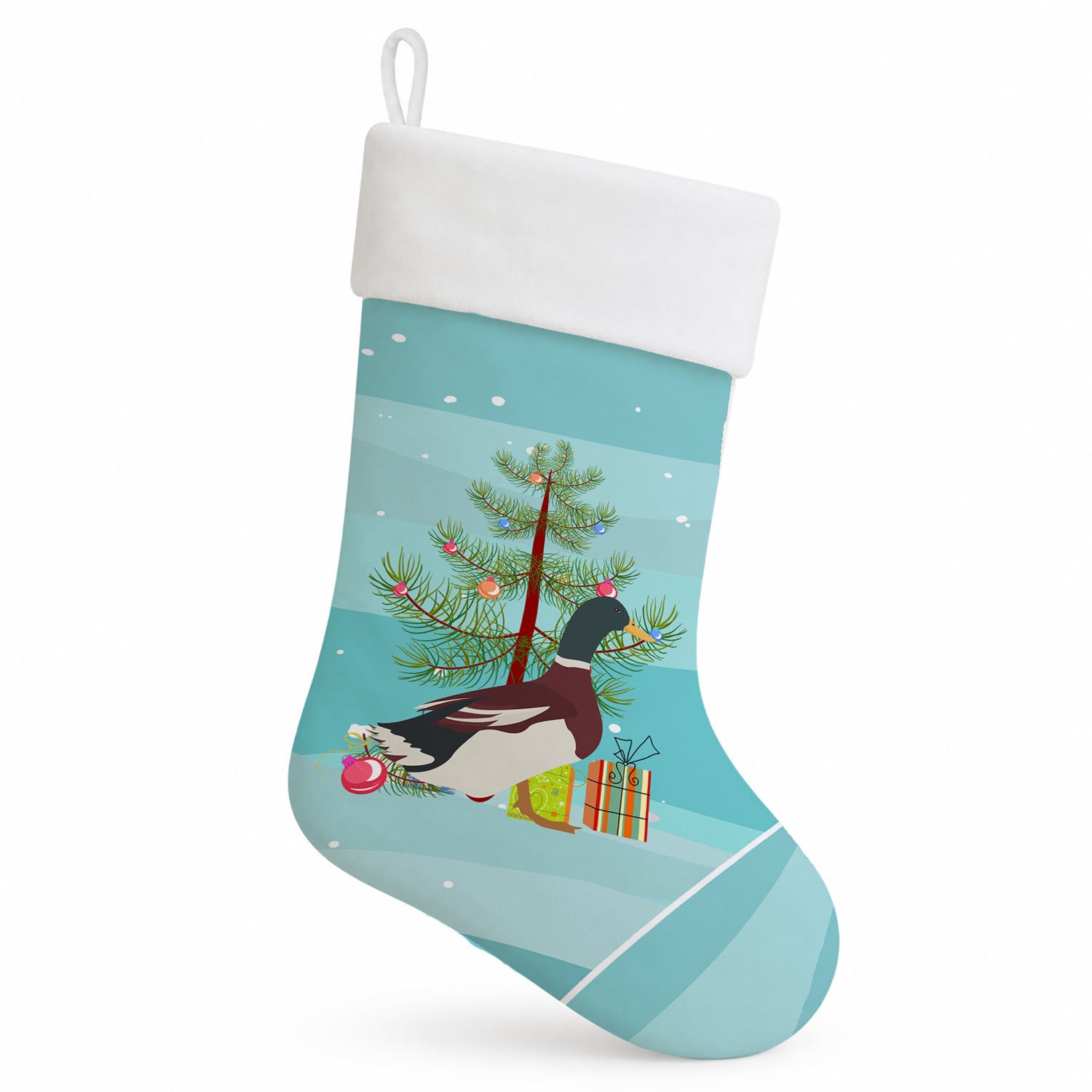 Rouen Duck Christmas Holiday Stocking Double-Sided Print, Polyester Suede,11x18, Made in USA