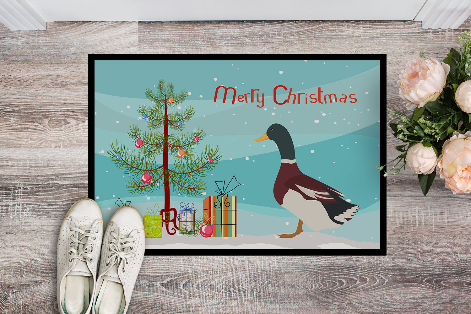 Rouen Duck Christmas Doormat Indoor Outdoor 24H X 36W Front Door Mat Rugs for Entryway, Non Slip Washable Low Pile,