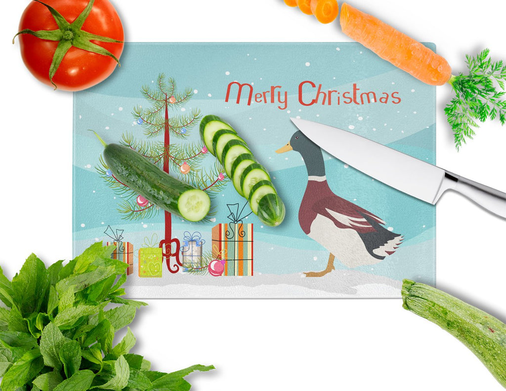 Rouen Duck Christmas Cutting Board Tempered Glass Kitchen Cutting Surface, Heat Resistant Chopping, Non-Slip Feet, Food Prep & Serving