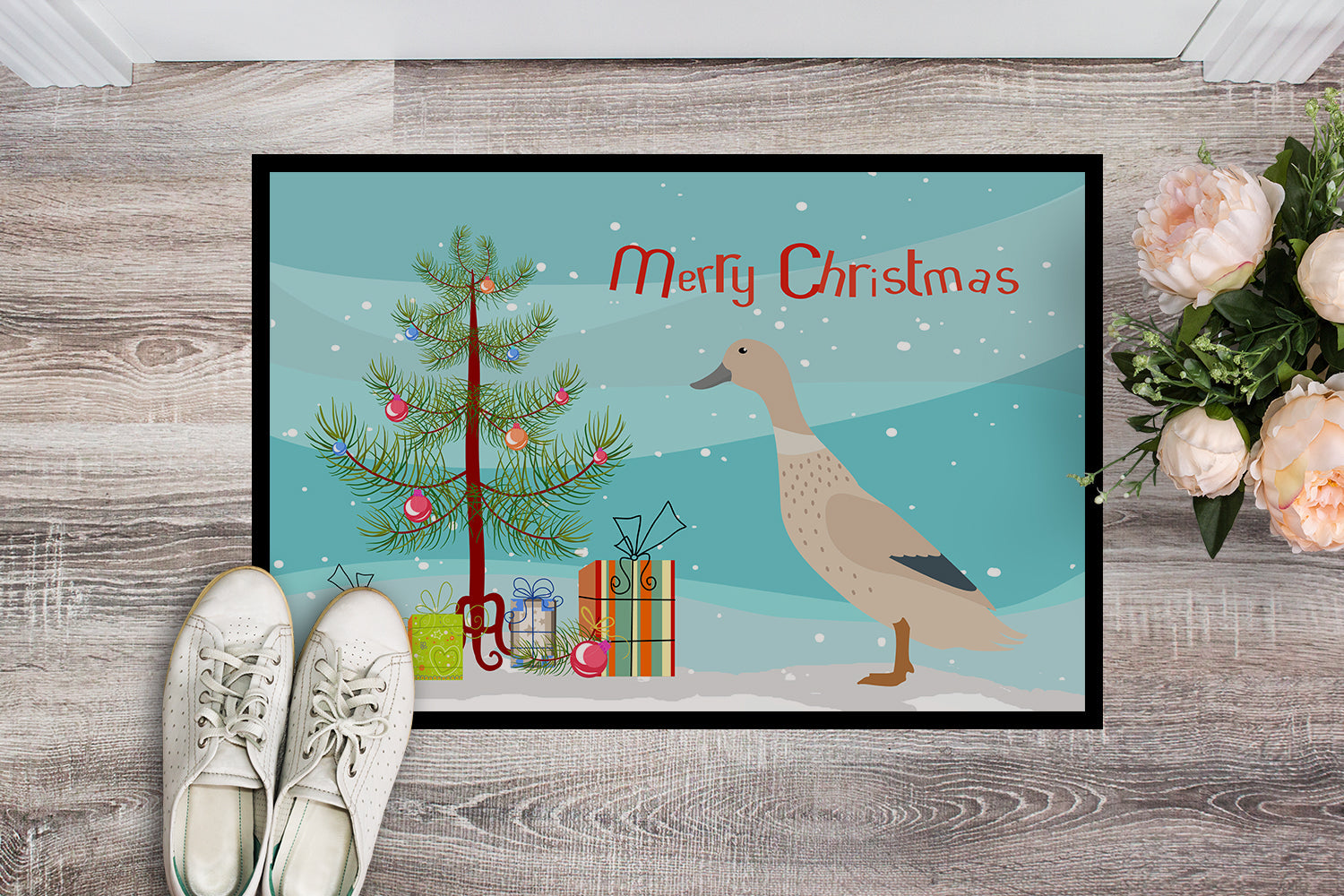 West Harlequin Duck Christmas Doormat Indoor Outdoor 24H X 36W Front Door Mat Rugs for Entryway, Non Slip Washable Low Pile,