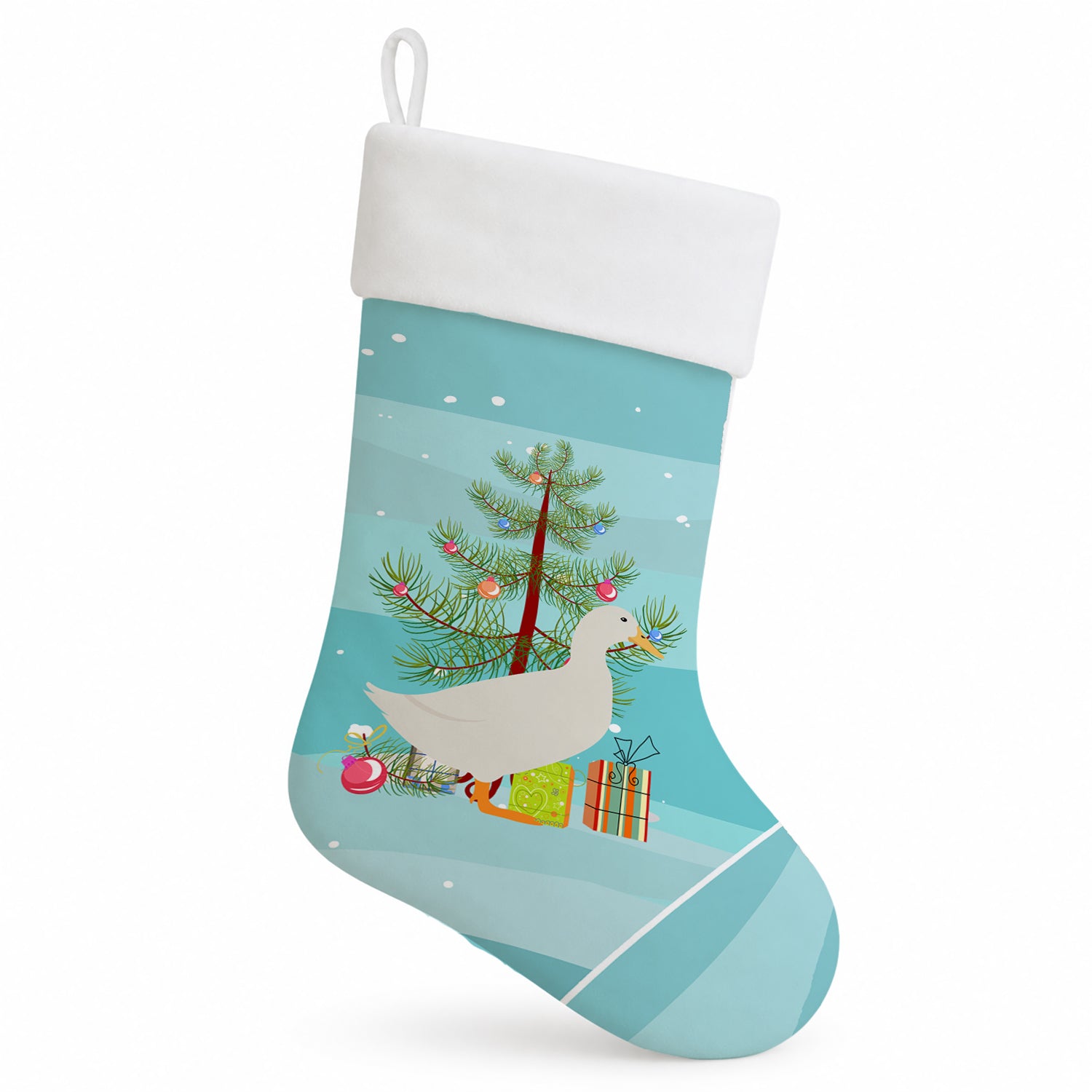 American Pekin Duck Christmas Holiday Stocking Double-Sided Print, Polyester Suede,11x18, Made in USA