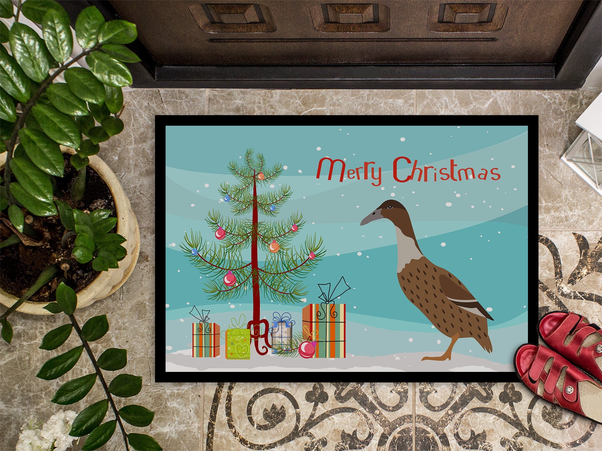 Dutch Hook Bill Duck Christmas Doormat Indoor Outdoor 18H X 27W Front Door Mat Rugs for Entryway, Non Slip Washable