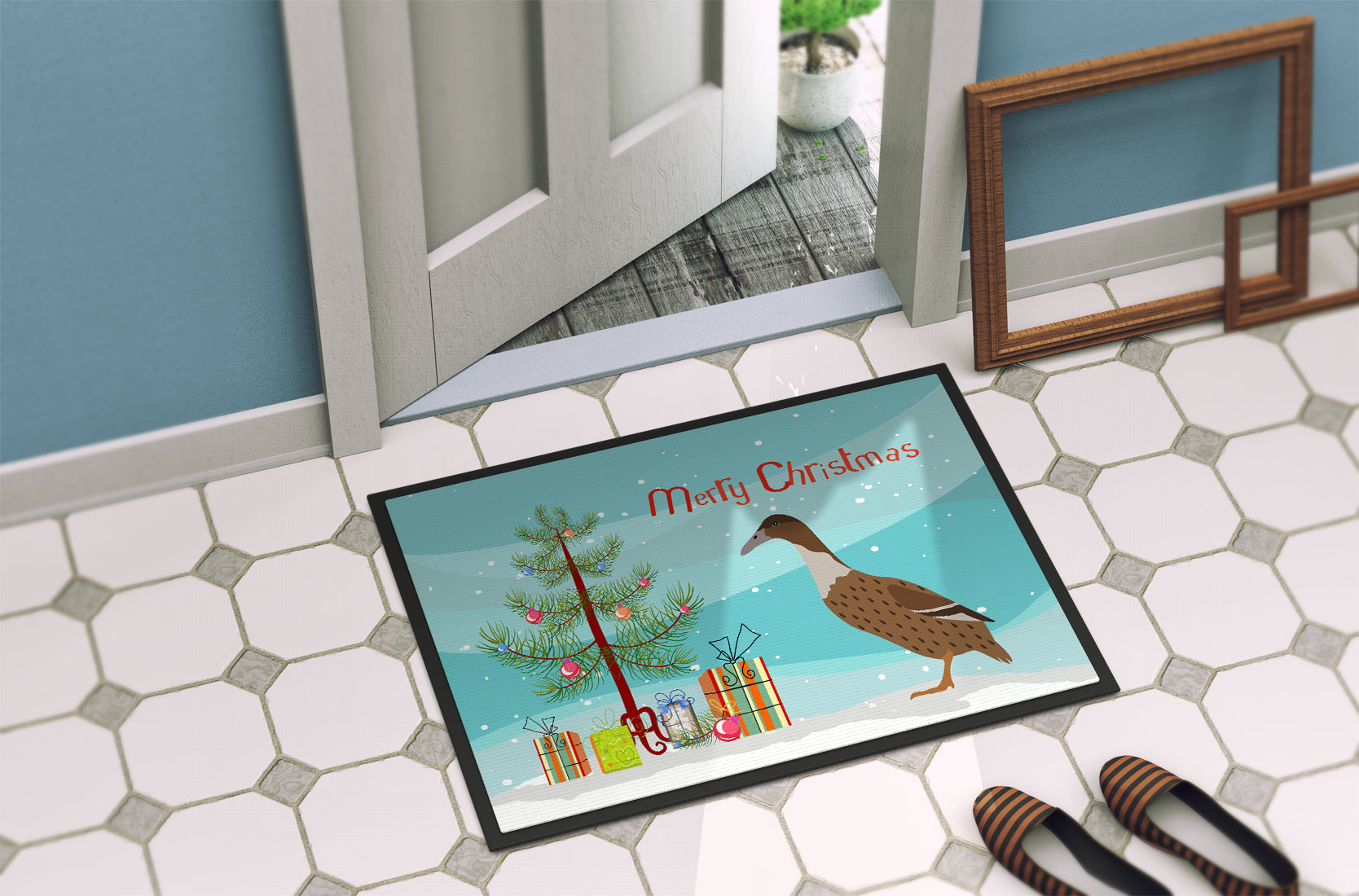Dutch Hook Bill Duck Christmas Doormat Indoor Outdoor 18H X 27W Front Door Mat Rugs for Entryway, Non Slip Washable