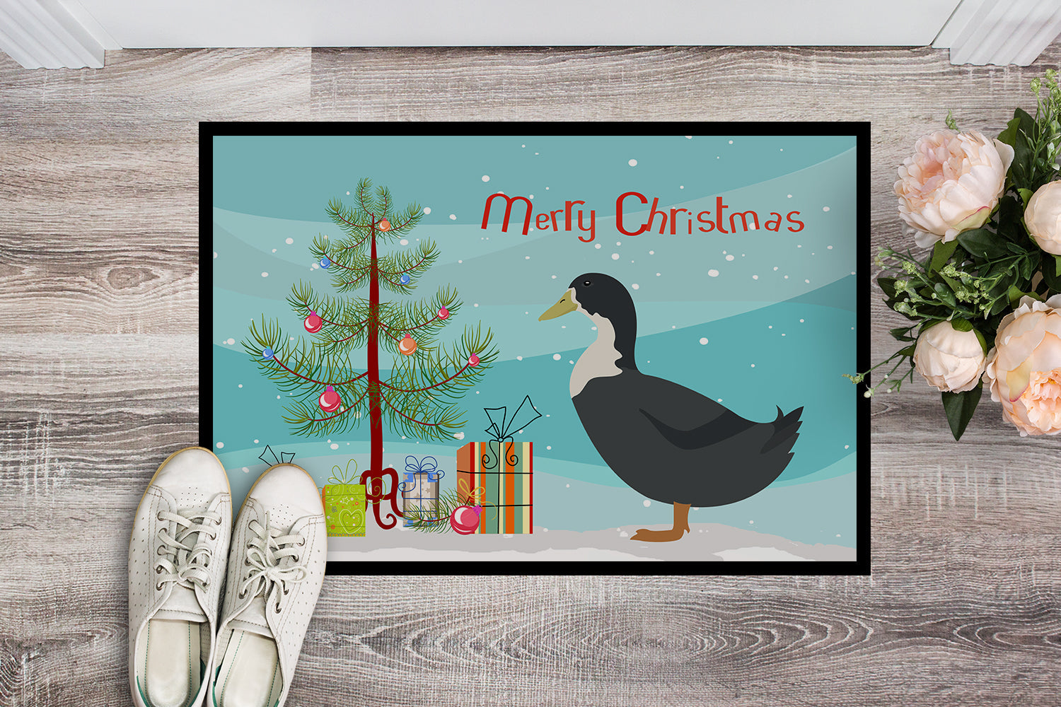 Blue Swedish Duck Christmas Doormat Indoor Outdoor 24H X 36W Front Door Mat Rugs for Entryway, Non Slip Washable Low Pile,