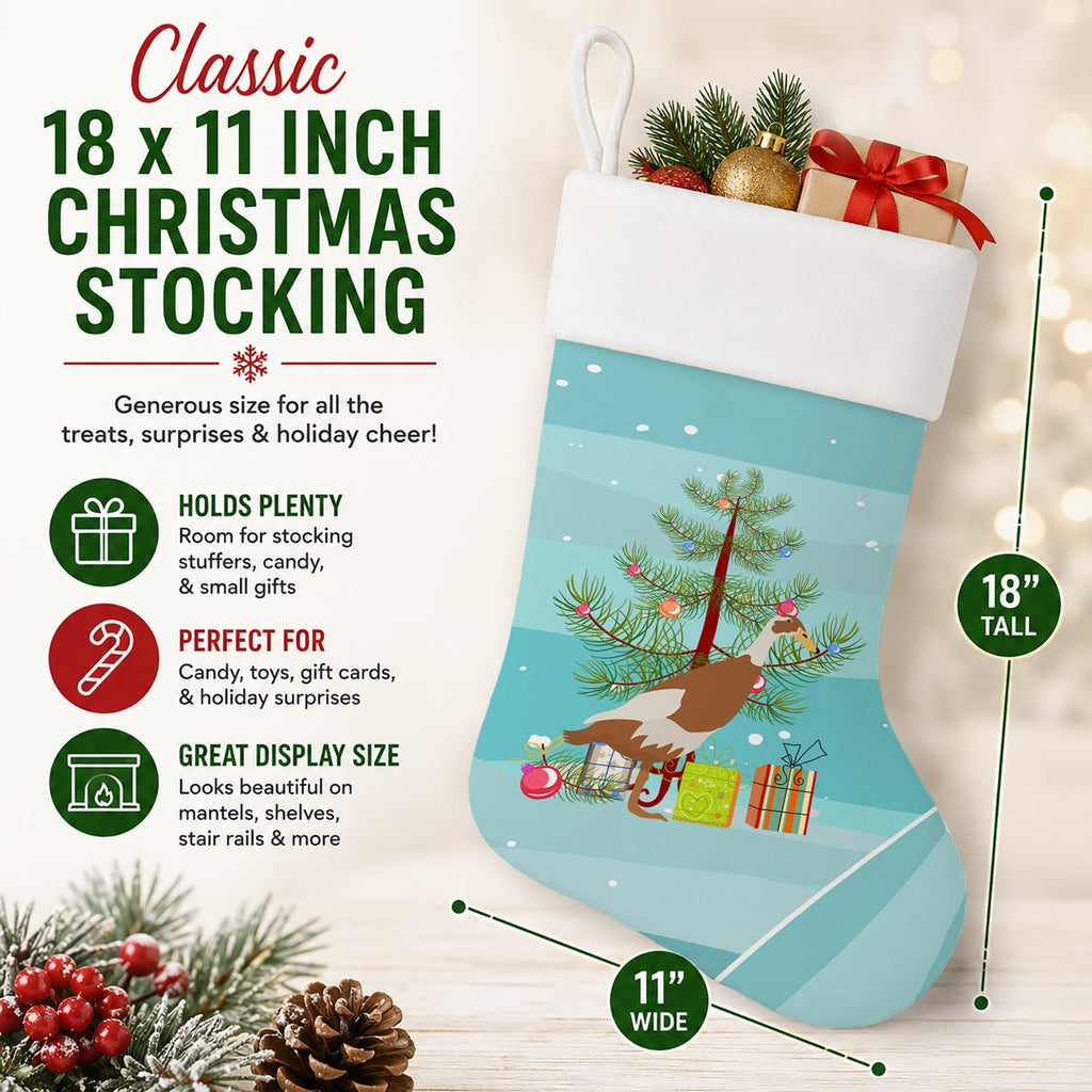 Indian Runner Duck Christmas Holiday Stocking Double-Sided Print, Polyester Suede,11x18, Made in USA