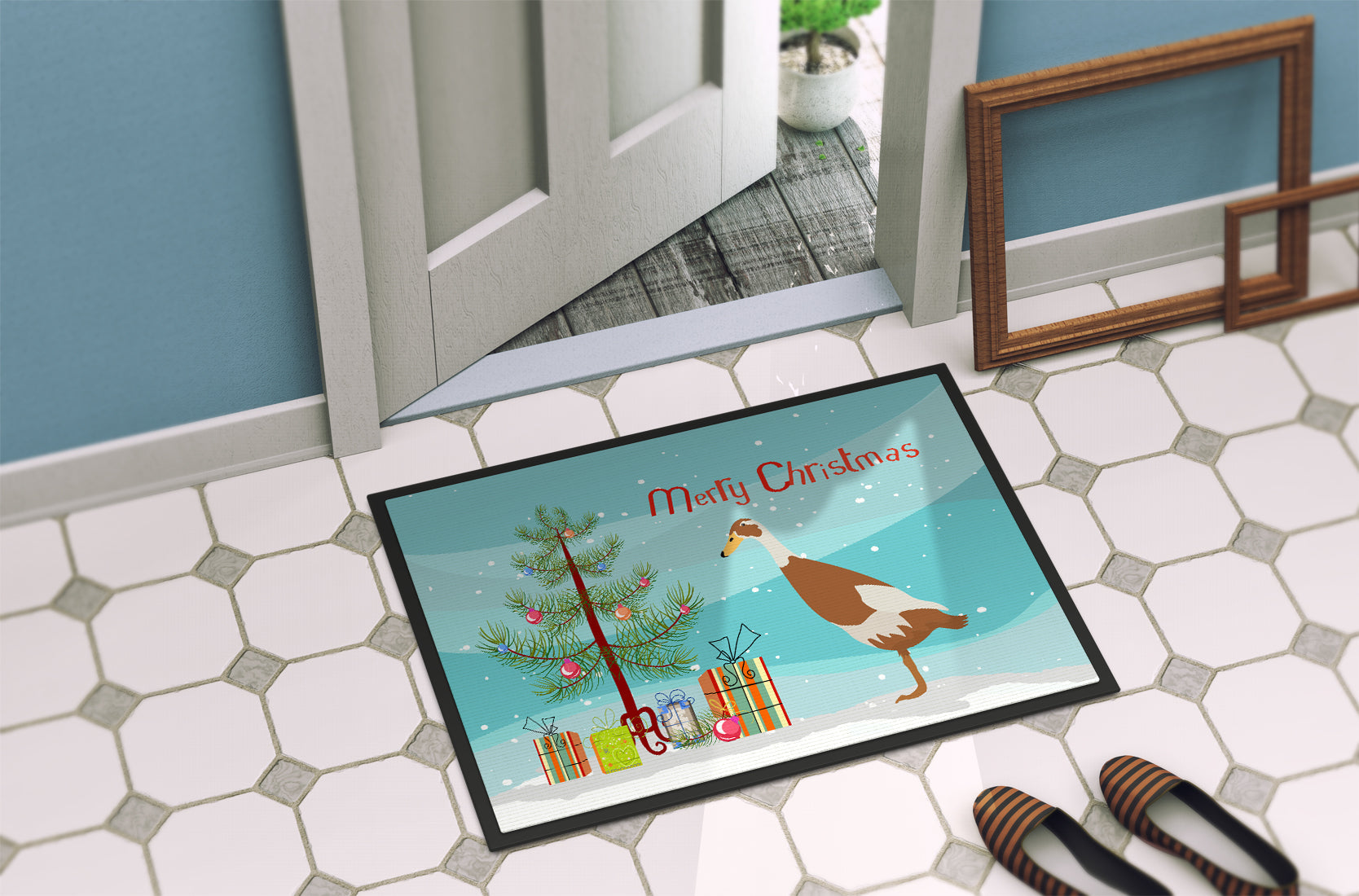 Indian Runner Duck Christmas Doormat Indoor Outdoor 18H X 27W Front Door Mat Rugs for Entryway, Non Slip Washable
