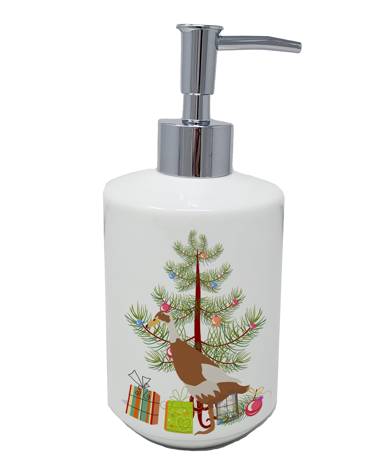 Indian Runner Duck Christmas Ceramic Soap Dispenser , Empty Refillable Hand Soap Pump Bottle for Bathroom Kitchen