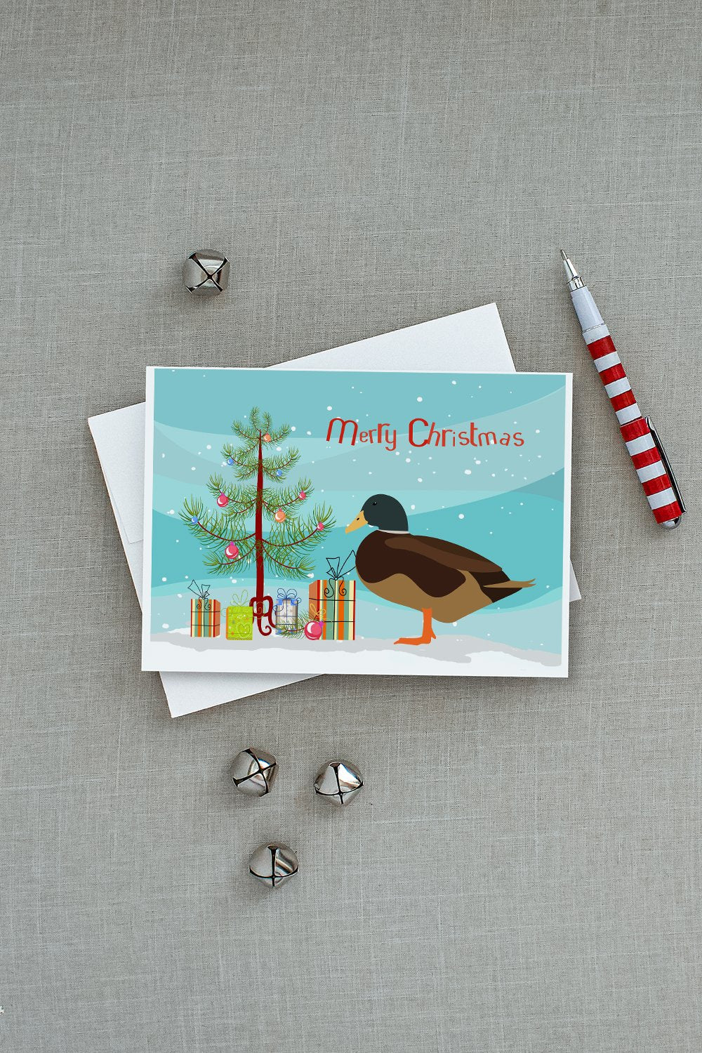 Silver Bantam Duck Christmas Greeting Cards Pack of 8 Blank Cards with Envelopes Whimsical A7 Size 5x7