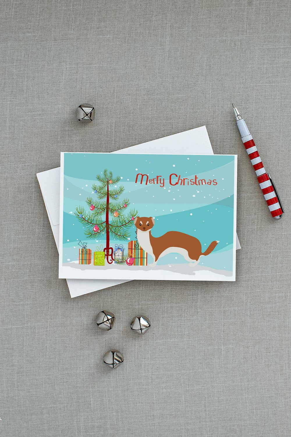 Weasel Christmas Greeting Cards Pack of 8 Blank Cards with Envelopes Whimsical A7 Size 5x7