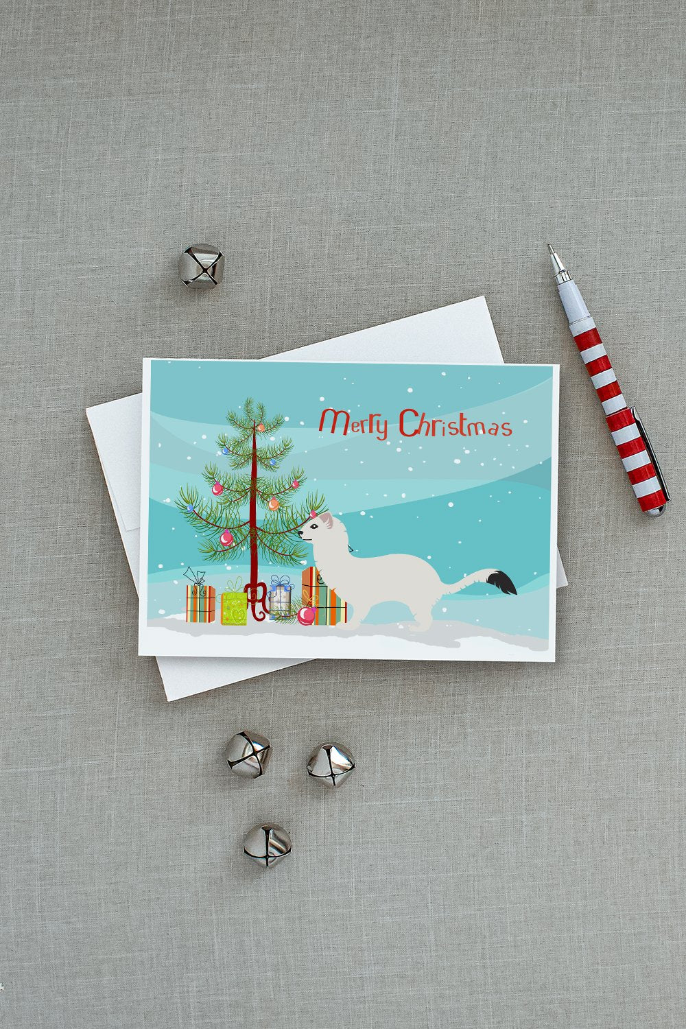 Stoat Short-tailed Weasel Christmas Greeting Cards Pack of 8 Blank Cards with Envelopes Whimsical A7 Size 5x7