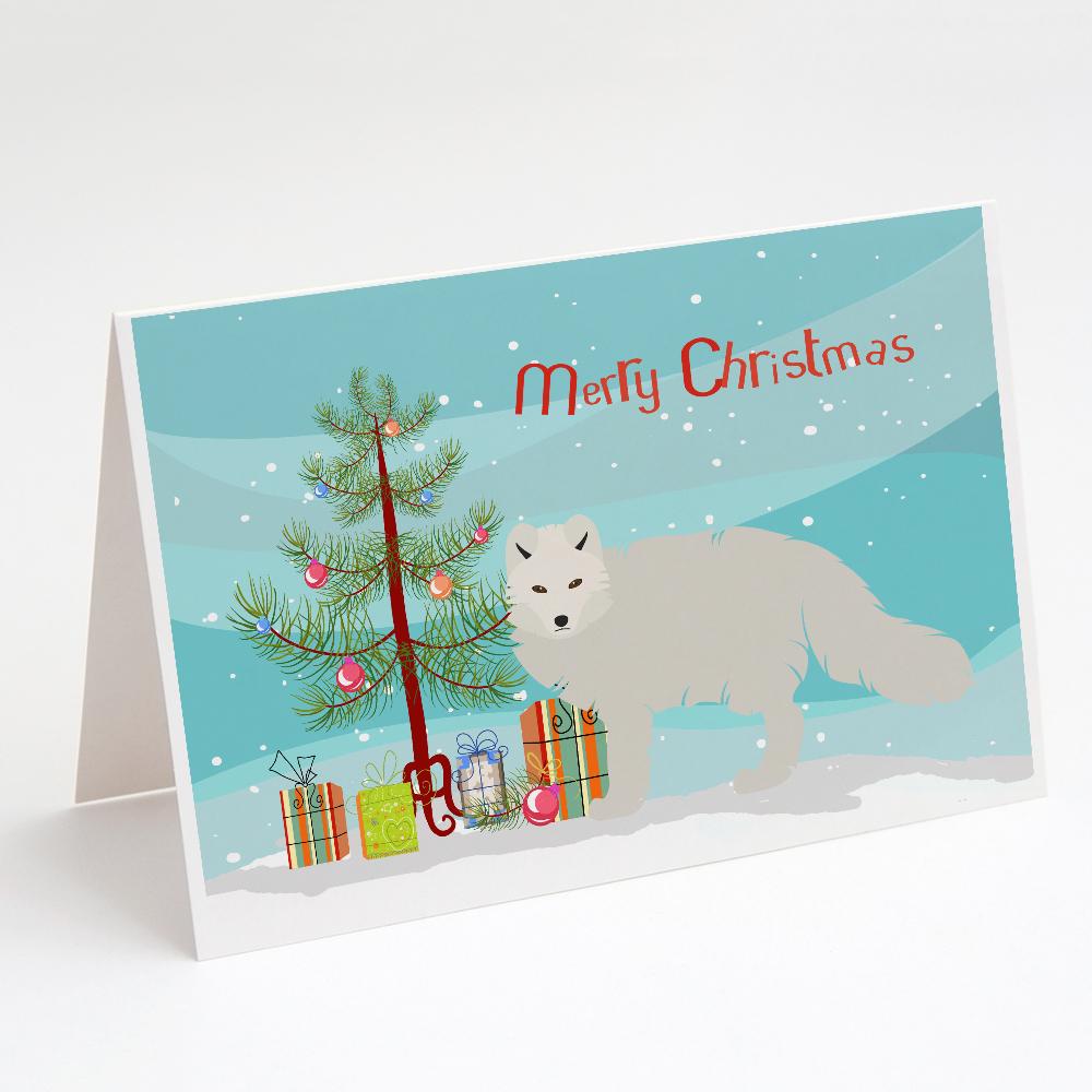 White Arctic Fox Christmas Greeting Cards Pack of 8 Blank Cards with Envelopes Whimsical A7 Size 5x7