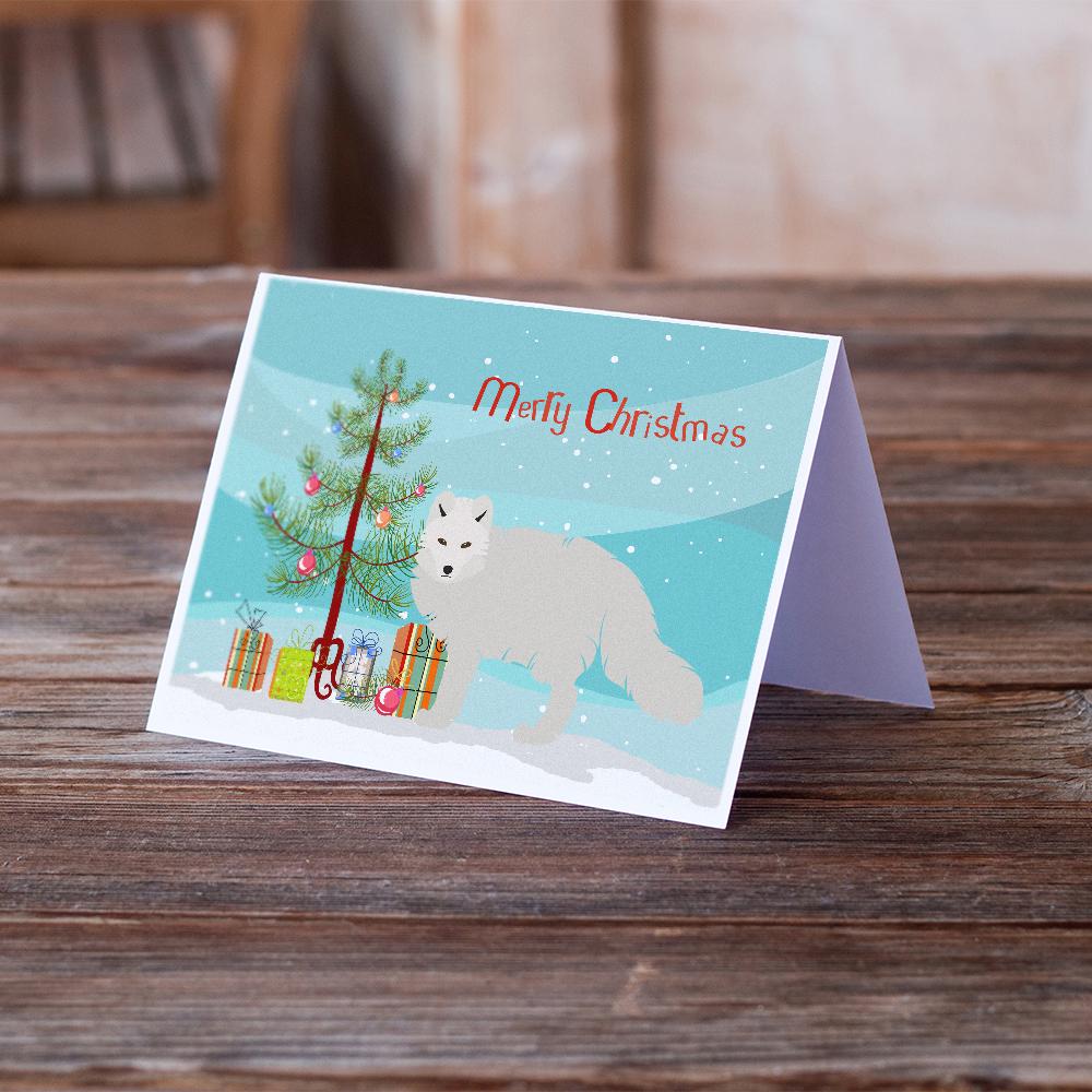White Arctic Fox Christmas Greeting Cards Pack of 8 Blank Cards with Envelopes Whimsical A7 Size 5x7