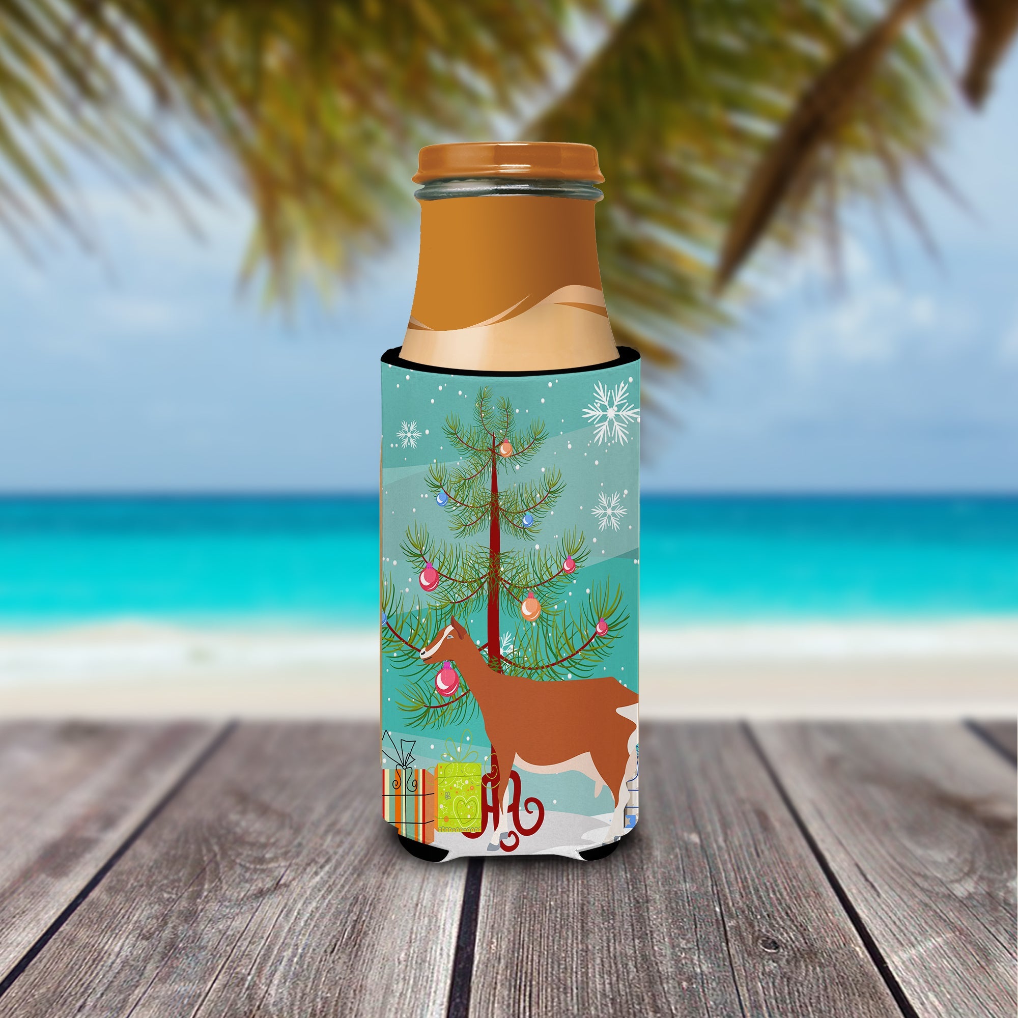 Toggenburger Goat Christmas Slim Can Hugger , Insulated Foam Hugger for 12 oz Slim Cans, Beer Bottles & Water Bottles, Printed in USA