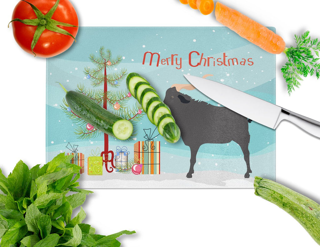 Verata Goat Christmas Cutting Board Tempered Glass Kitchen Cutting Surface, Heat Resistant Chopping, Non-Slip Feet, Food Prep & Serving