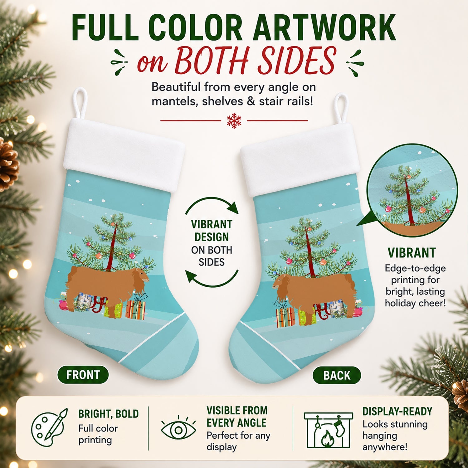American Lamancha Goat Christmas Holiday Stocking Double-Sided Print, Polyester Suede,11x18, Made in USA