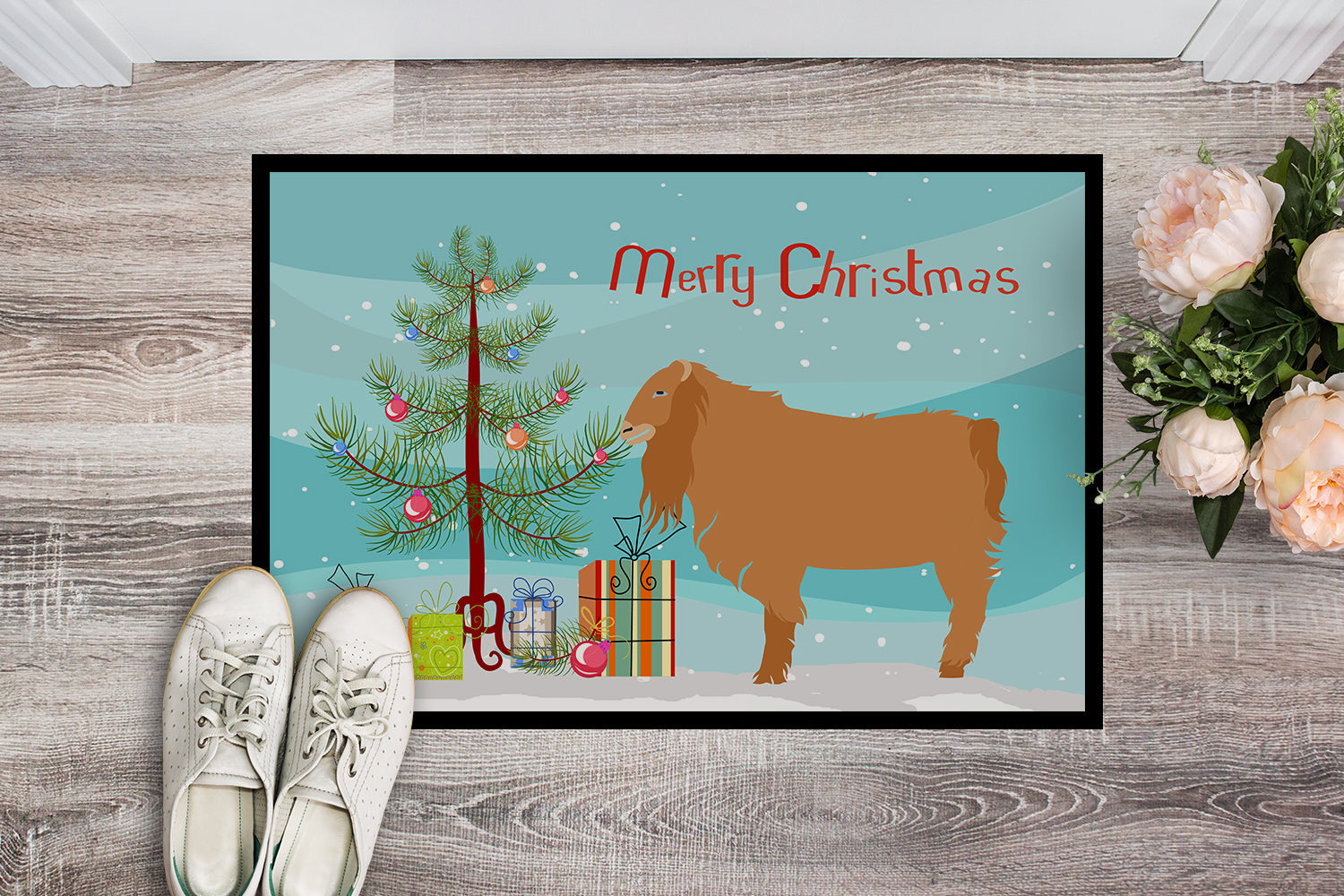 American Lamancha Goat Christmas Doormat Indoor Outdoor 24H X 36W Front Door Mat Rugs for Entryway, Non Slip Washable Low Pile,