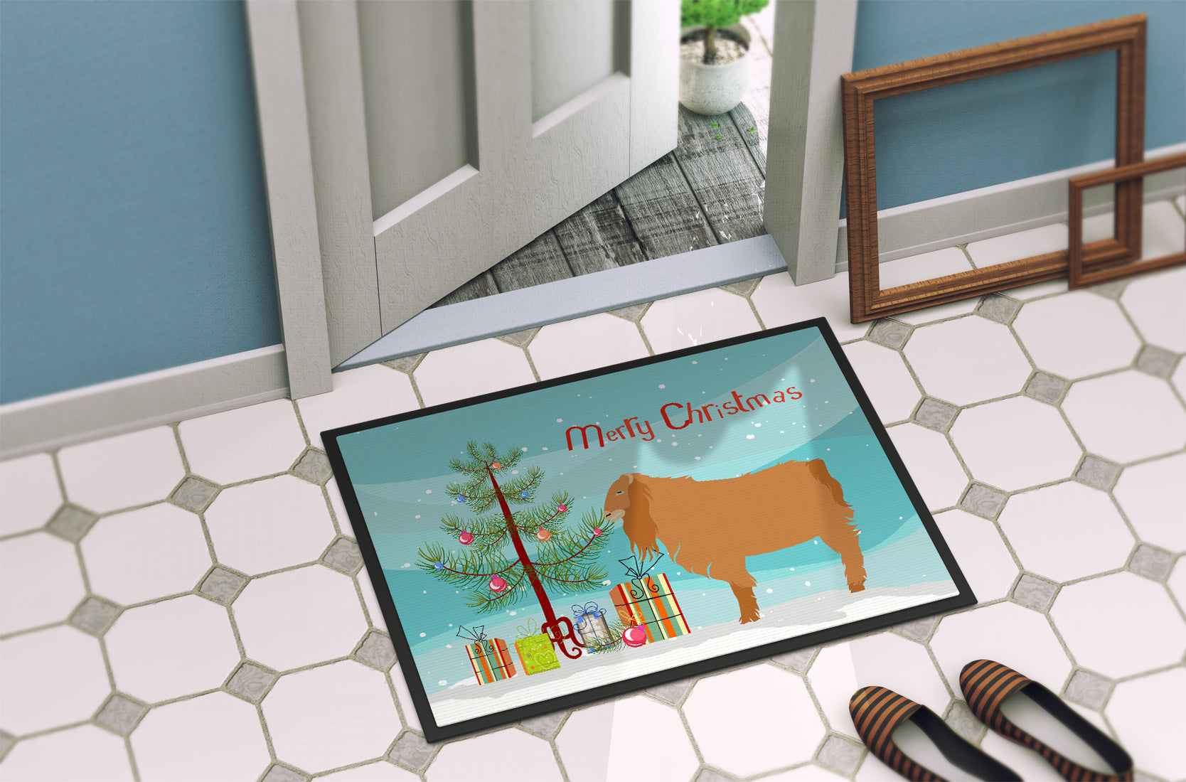 American Lamancha Goat Christmas Doormat Indoor Outdoor 24H X 36W Front Door Mat Rugs for Entryway, Non Slip Washable Low Pile,