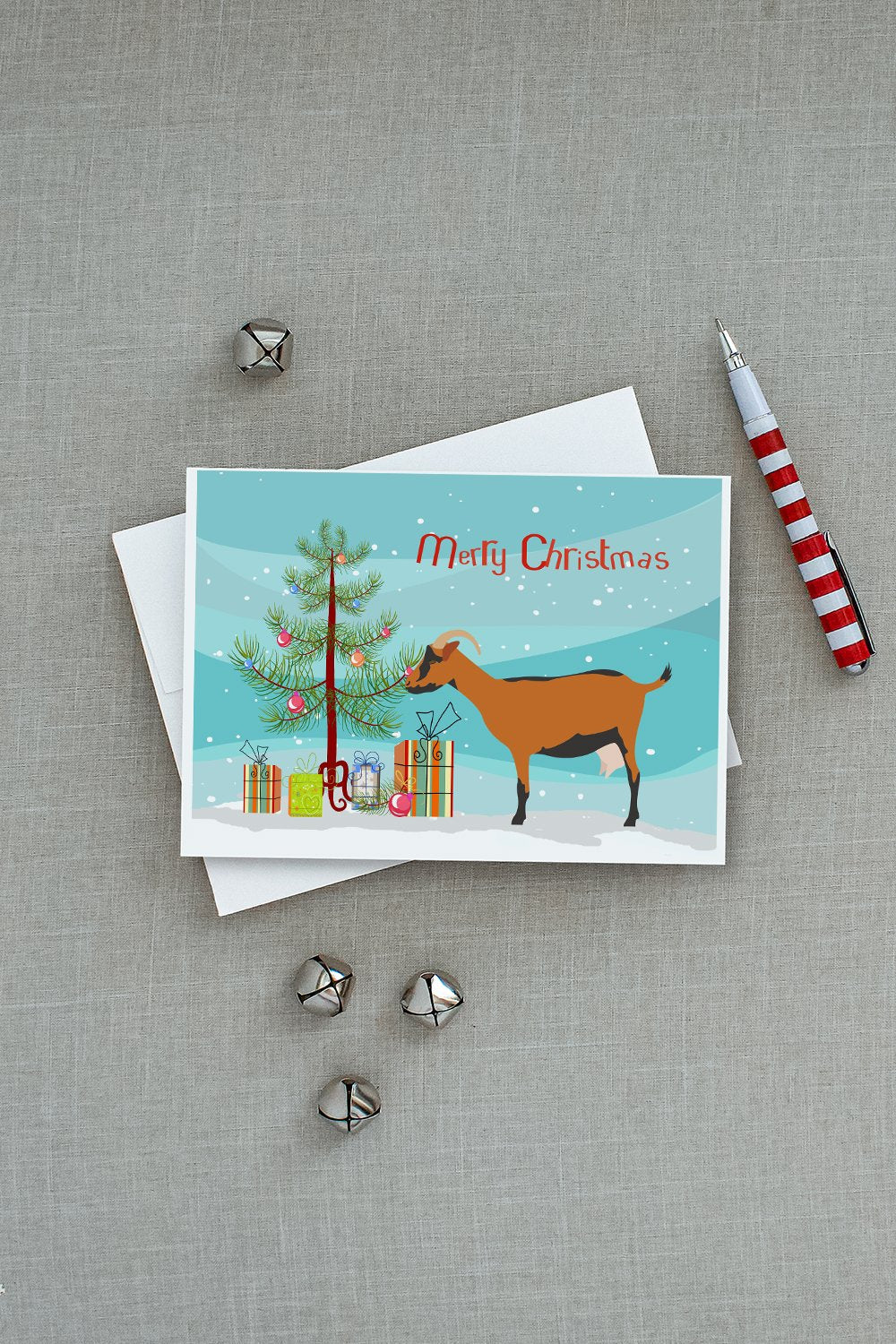 Oberhasli Goat Christmas Greeting Cards Pack of 8 Blank Cards with Envelopes Whimsical A7 Size 5x7