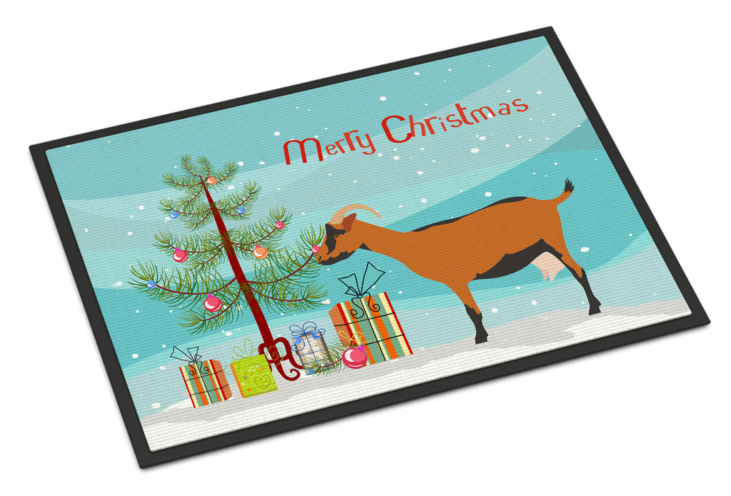 Oberhasli Goat Christmas Doormat Indoor Outdoor 18H X 27W Front Door Mat Rugs for Entryway, Non Slip Washable