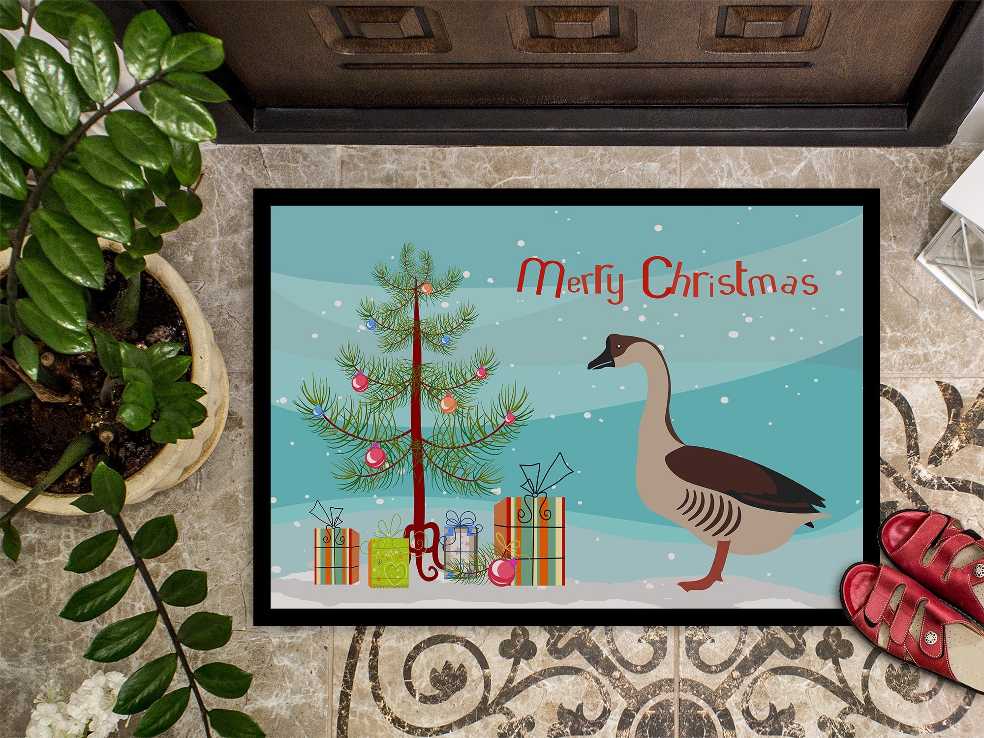 Chinese Goose Christmas Doormat Indoor Outdoor 18H X 27W Front Door Mat Rugs for Entryway, Non Slip Washable