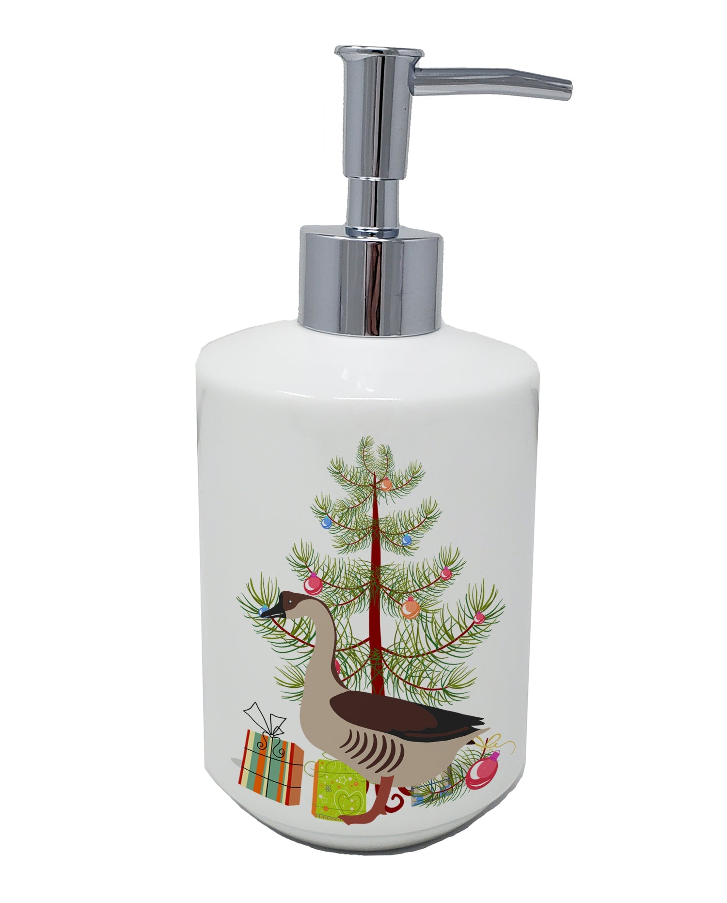 Chinese Goose Christmas Ceramic Soap Dispenser , Empty Refillable Hand Soap Pump Bottle for Bathroom Kitchen