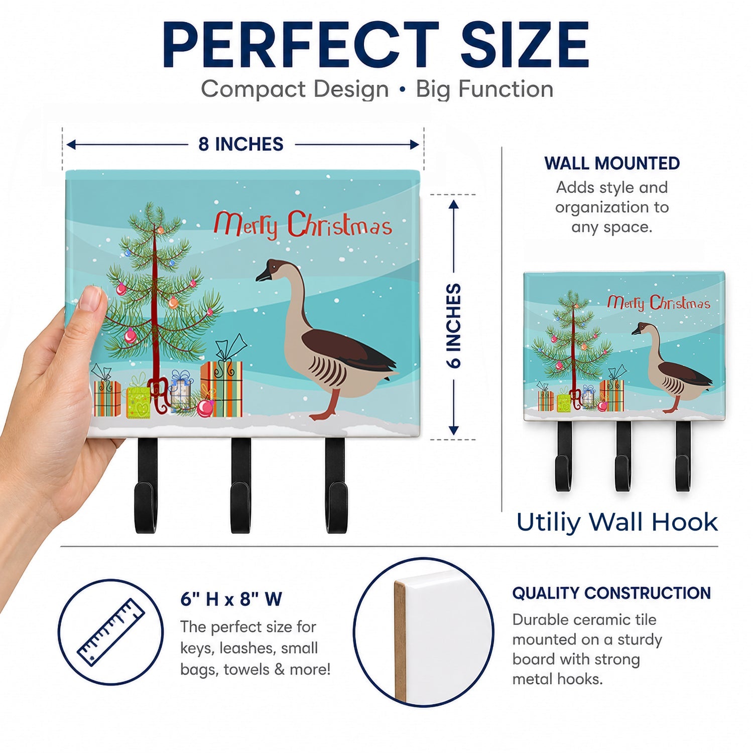 Chinese Goose Christmas Leash or Key Holder Wall Hooks, Coat Rack Wall Mount, for Hanging Keys, Towels, Aprons, Leashes