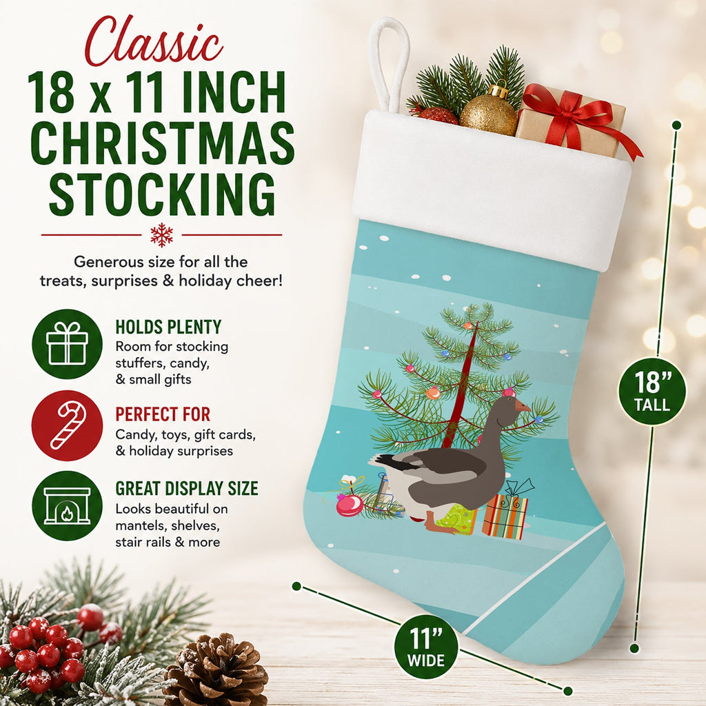 Toulouse Goose Christmas Holiday Stocking Double-Sided Print, Polyester Suede,11x18, Made in USA