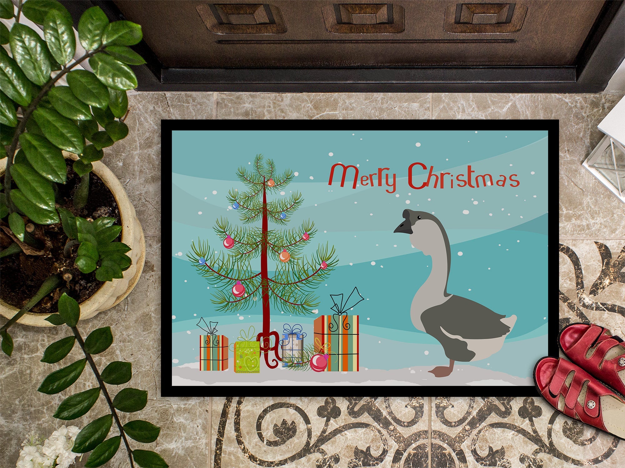 African Goose Christmas Doormat Indoor Outdoor 24H X 36W Front Door Mat Rugs for Entryway, Non Slip Washable Low Pile,