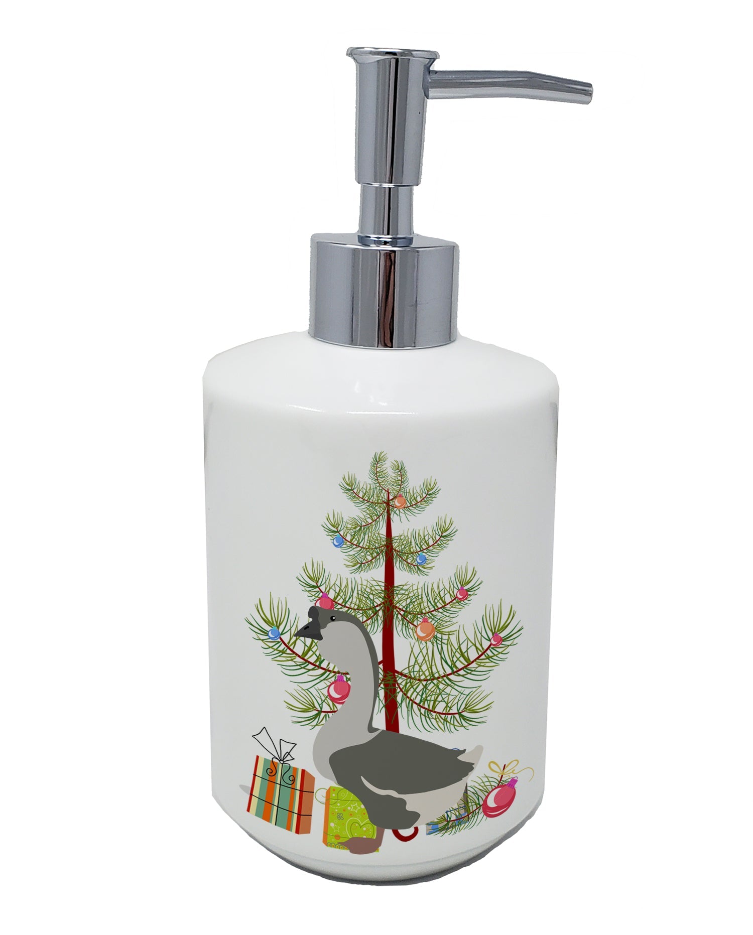 African Goose Christmas Ceramic Soap Dispenser , Empty Refillable Hand Soap Pump Bottle for Bathroom Kitchen